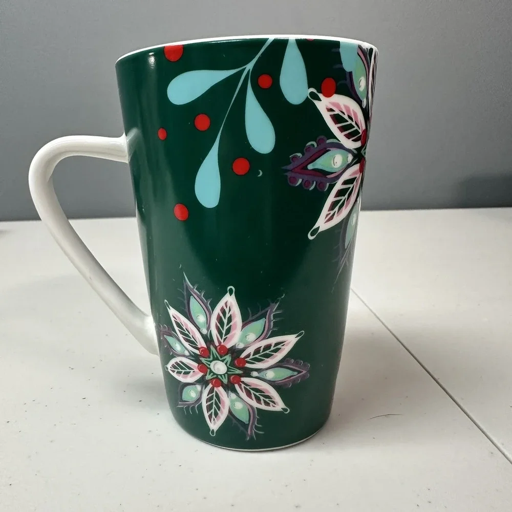 Starbucks 2020 Dark Green Siren Logo Tropical Flowers Coffee Mug Tea Cup 12oz
